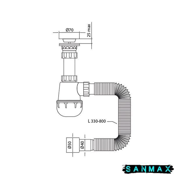 Сифон для кухні Mixxus SK-01-A 1 1/2"x40 з литим випуском 40*40/50 (MI8190) MI8190 фото