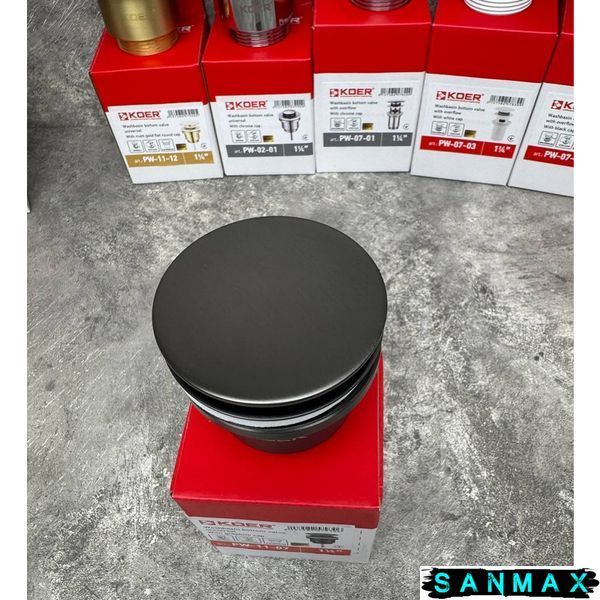 Донний клапан для умивальника універсальний Koer PW-11-07 Графіт (KR5793) KR5793 фото