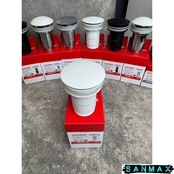 Донний клапан для умивальника з переливом Koer PW-07-03 Білий (KR5783) KR5783 фото