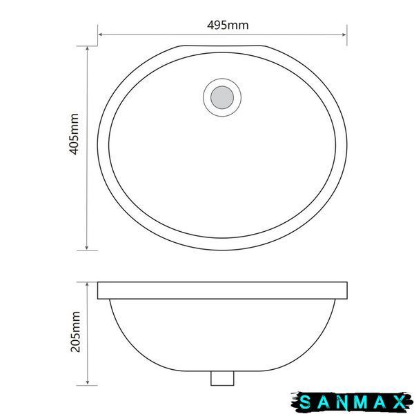 Раковина врізна під стільницю Mixxus Premium Topper-1701 495х405х205mm з переливом (MP6568) MP6568 фото