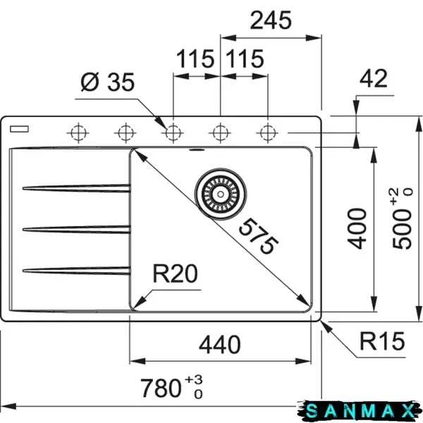 Кухонна фрагранітова мийка Franke Centro 78х50 CNG 611-78 TL Права Чорна (114.0630.466) 114.0630.466 фото