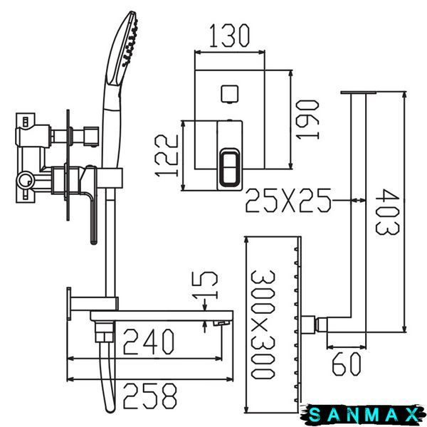 Вбудована душова система Koer KB-66009-05 3 функції (Колір чорний) (KR6020) KR6020 фото