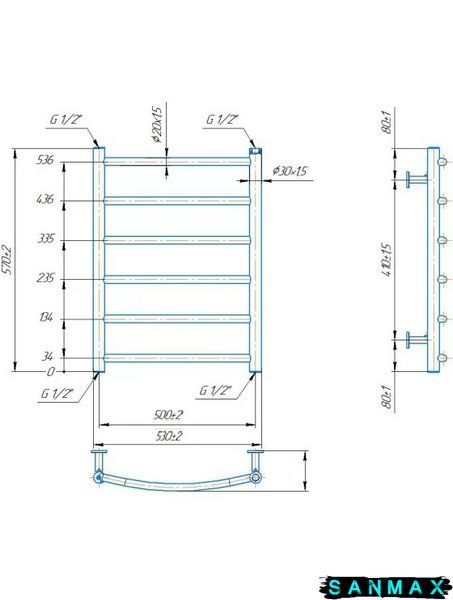 Водяна сушарка для рушників Маріо&nbsp;Inox&nbsp;Класік570х530/500 1.8.044555.P фото