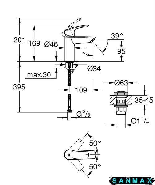 Одноважільний змішувач для умивальника S-Size Grohe Eurosmart New з натискним донним клапаном (23922003) 23922003 фото