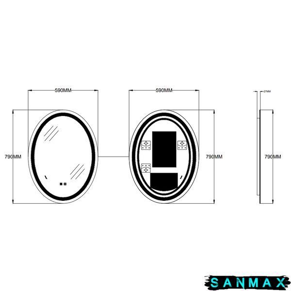 Дзеркало Zerix Fusion MV01-60x80-REVERSE з LED Touch, Anti-fog, димером, регулятором яскравості (ZX6068) ZX6068 фото