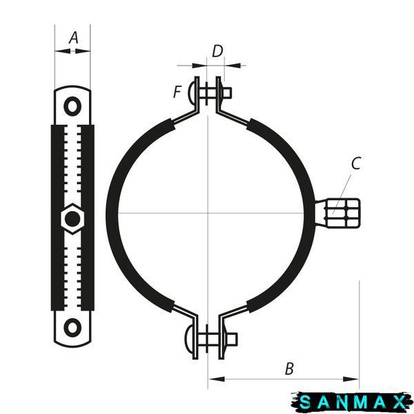Хомут трубний оцинкований Koer KC.20 4" (110-118) (без анкера) чорний (KR2802) KR2802 фото