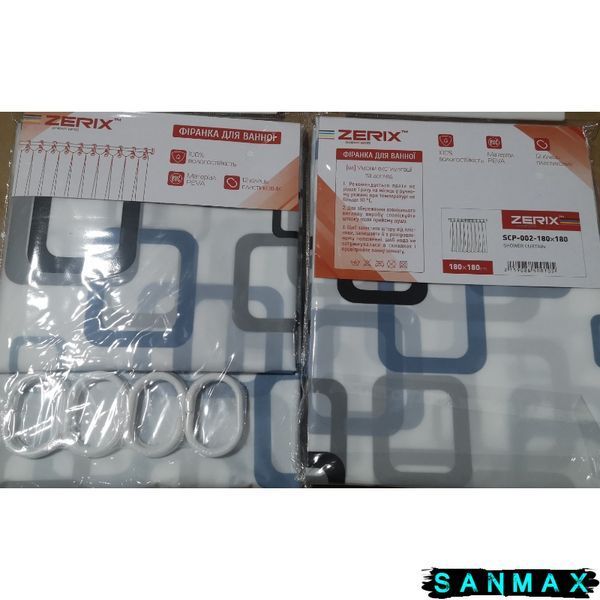 Шторка для ванної Zerix SCP-002-180x180 з PEVA (поліетиленвінілацетату) (Візерунок "Квадрати" синьо-блакитні) (ZX6077) ZX6077 фото