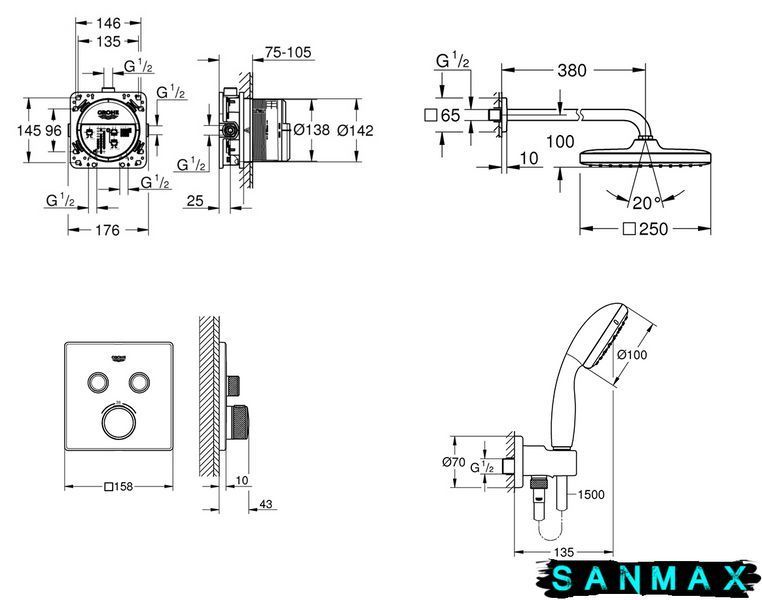 Душовий комплект із New Tempesta 250 Grohe Grohtherm SmartControl UA26415SC1 (UA26415SC1) UA26415SC1 фото