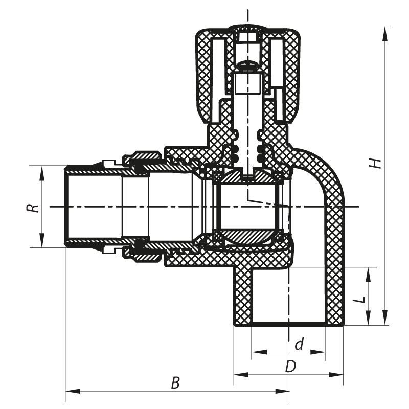 Кран радіаторний 25x3/4 кутовий з прокладкою "антіпротечка" PPR Koer K0162.PRO 72 (KP0208) KP0208 фото