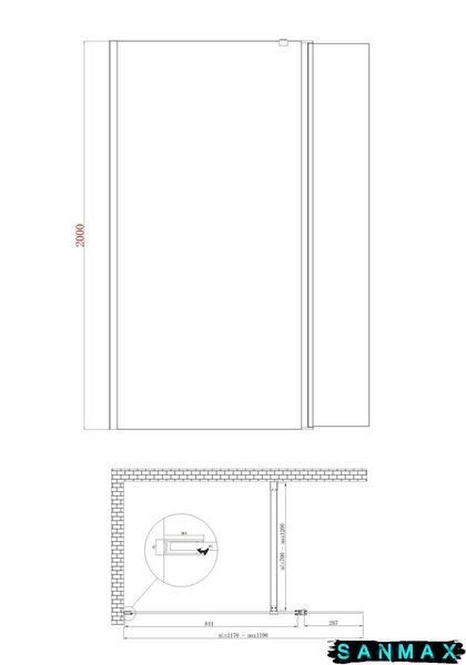 Душова перегородка Koer SR SP03-30x200-TR-01 Walk-In (рух.част) прозоре скло Easy Clean 8мм, хром (KR5399) KR5399 фото