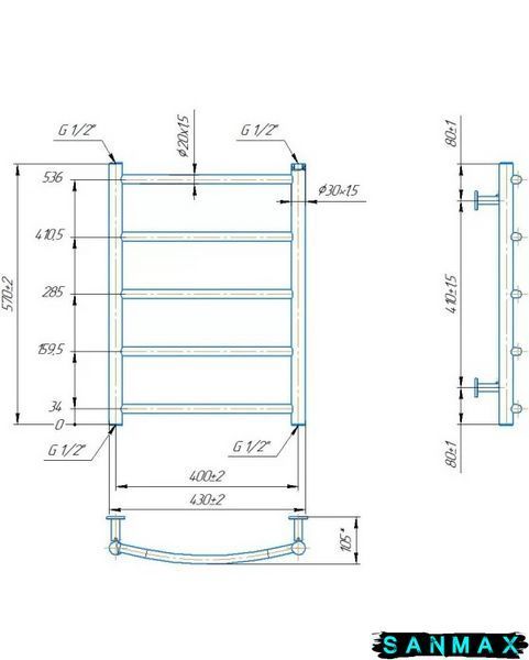 Водяна сушарка для рушників Маріо&nbsp;Inox&nbsp;Класік HP 570х430/400 1.8.044569.P фото