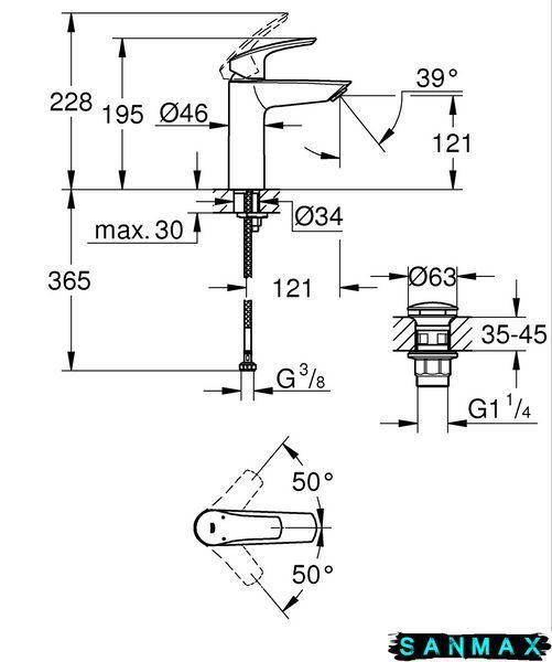Одноважільний змішувач для умивальника M-Size Grohe Eurosmart New з натискним донним клапаном (23923003) 23923003 фото