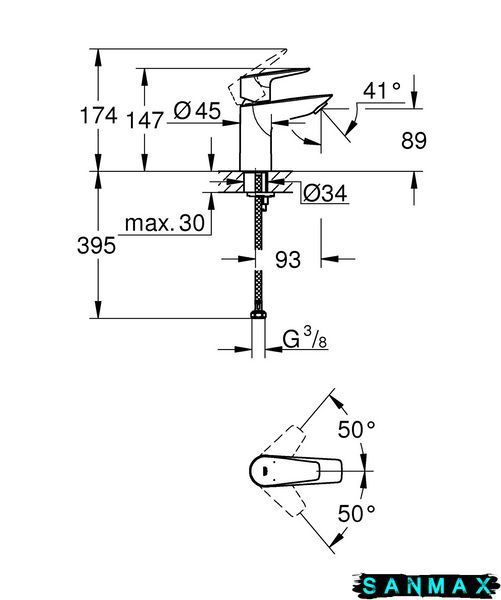 Одноважільний змішувач для умивальника без донного клапана S-Size Grohe BauEdge New (23330001) 23330001 фото