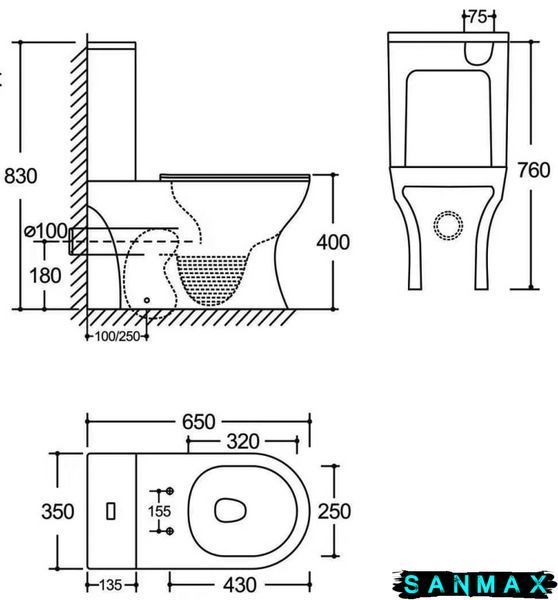 Бачок до унітазу-компакту Mixxus Wave-0402-T3 Tank 650x350x830 зі зливною арматурою (MI8333) MI8333 фото