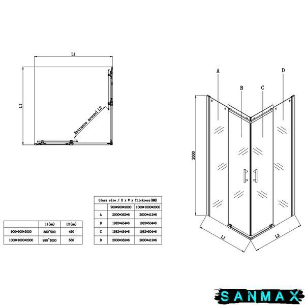 Душова кабіна без піддону Koer SR SC03-90x90x200-TR-02 прозоре скло Easy Clean 6мм SS Color (KR5680) KR5680 фото