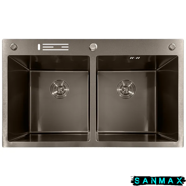 Кухонна інтегрована мийка Mixxus MH8350-DK Nano-Чорний (3.0/0.8) колір графіт (MI7053) MI7053 фото