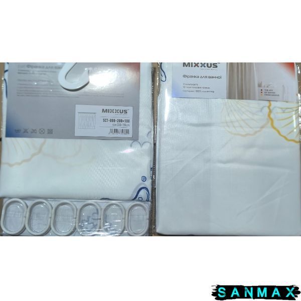 Шторка для ванної Mixxus SCT-008-200x180 з поліестеру (Візерунок "Морський" біло-сірий) (AC3578) AC3578 фото