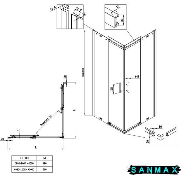 Душова кабіна без піддону Koer SR SC03-90x90x200-TR-02 прозоре скло Easy Clean 6мм SS Color (KR5680) KR5680 фото
