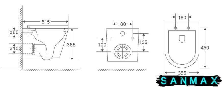 Унітаз підвісний Mixxus Premium Bevel-0301-T3 515x355x365mm, система змиву Tornado 3.0 (MP6472) MP6472 фото