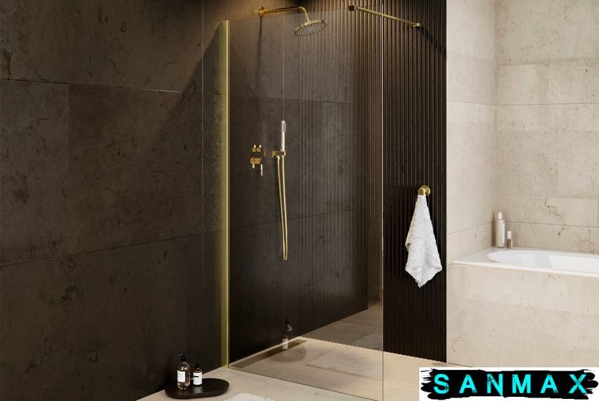 Кабіна walk in Besco Eco-N Gold 90x195 скло прозоре, профіль і тримач 120 см золото ENG-90-195C фото