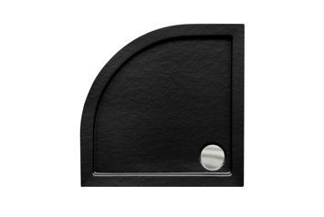 Піддон півкруглий Besco Aron SlimLine Stone Effect 90x90 чорний мат BAA-90-NR-CN фото