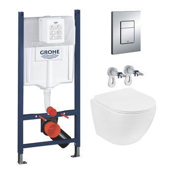 Комплект 4 в 1: Інсталяція GROHE Solido 3 в 1 3884966Q + Унітаз безобідковий Kroner Harz WHI523632 RIMLESS з сидінням Slim Duroplast / Soft-close / Quick relase KH523632WHIR (3884966KH523632) 3884966KH523632 фото