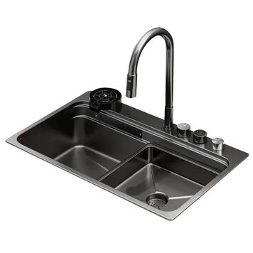 Кухонна інтегрована мийка Zerix ZH7548-Set-03 Nano-Чорний з вбудованим змішувачем (ZM5577) ZM5577 фото