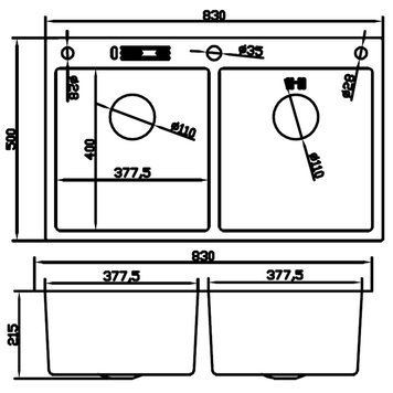 Кухонна інтегрована мийка Mixxus MH8350-DK Nano-Silver (3.0/0.8) колір нержавійка (MI7052) MI7052 фото