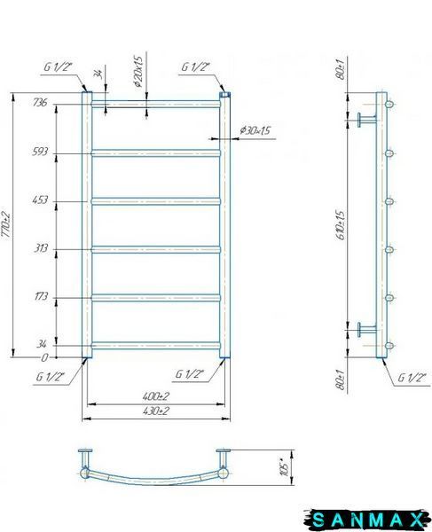 Водяна сушарка для рушників Маріо&nbsp;Inox&nbsp;Класік HP 770х430/400 1.8.044570.P фото