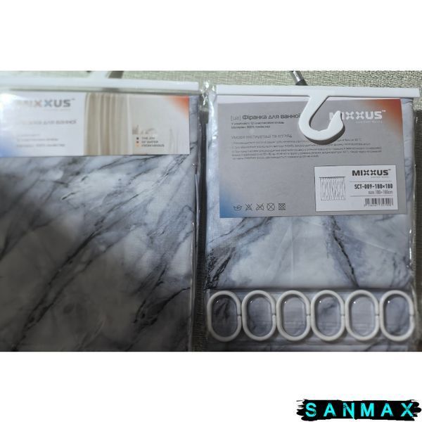 Шторка для ванної Mixxus SCT-009-180x180 з поліестеру (Візерунок "Мармур") (AC3579) AC3579 фото