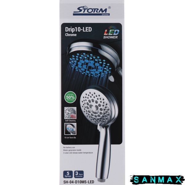 Лійка ручна для душу Storm SH-04-D10M5-Led (3 режими) Підсвітка Хром (ST0005) ST0005 фото