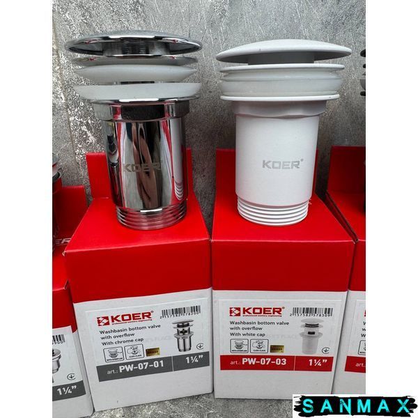 Донний клапан для умивальника з переливом Koer PW-07-01 Хром (KR5782) KR5782 фото