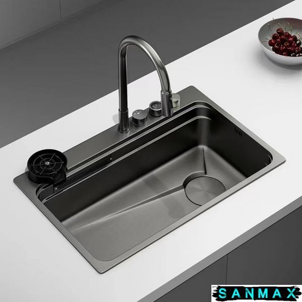 Кухонна інтегрована мийка Zerix ZH7548-Set-03 Nano-Чорний з вбудованим змішувачем (ZM5577) ZM5577 фото