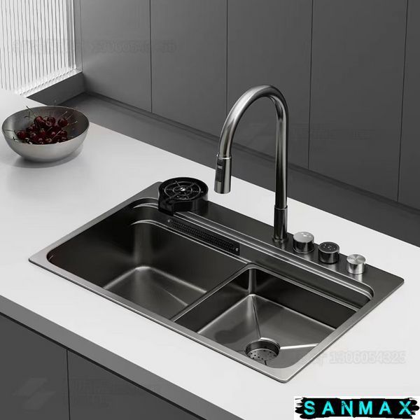 Кухонна інтегрована мийка Zerix ZH7548-Set-03 Nano-Чорний з вбудованим змішувачем (ZM5577) ZM5577 фото