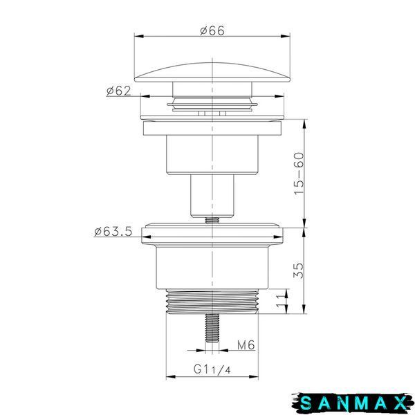 Донний клапан для умивальника універсальний Zerix BV-03 Хром (ZX6019) ZX6019 фото