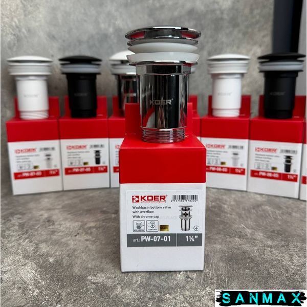 Донний клапан для умивальника з переливом Koer PW-07-01 Хром (KR5782) KR5782 фото