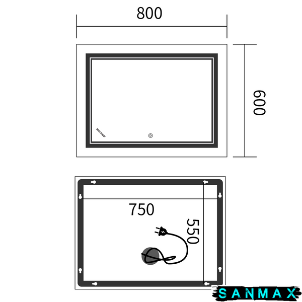 Дзеркало Mixxus Premium Quadro MR20-80x60-Reverse (Led Touch, Anti-fog, димер) (MP6619) MP6619 фото