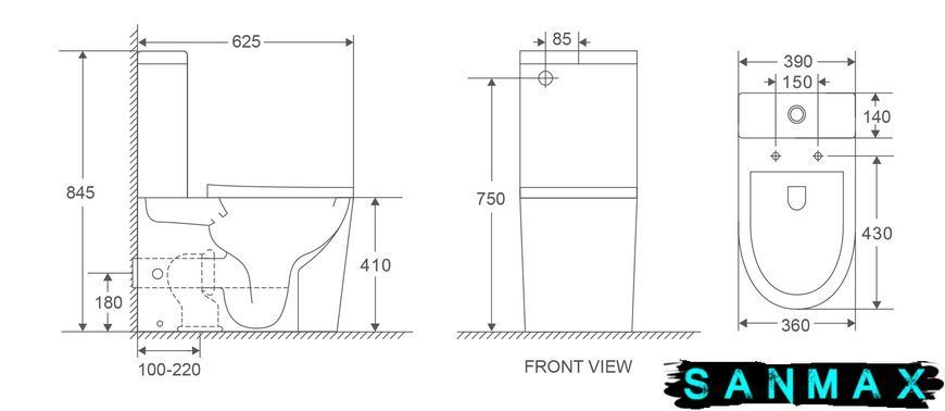 Унітаз-компакт Mixxus Premium Bevel-0401-T1 625x390x845mm, система змиву Tornado 1.0 (MP6473) MP6473 фото