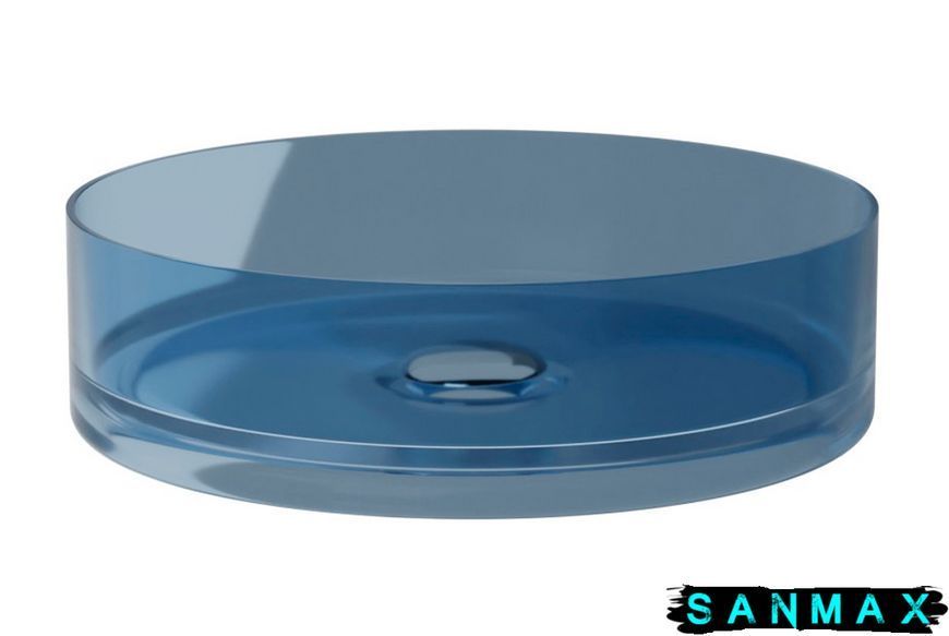 Умивальник на стільницю Besco Enya Blue Wave 36х36 клік-клак хром #UME-36-BWC фото