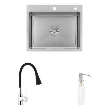 Комплект кухонна мийка Kroner Geb&uuml;rstet-6050HM + змішувач K&uuml;che-C031BLK + дозатор Spender-016 CVS29843 фото