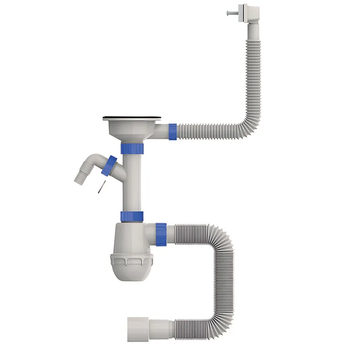 Сифон для кухні Mixxus SK-05-WH 3 1/2"x40 з пластиковою сіткою, відведенням для пральної машини, гнучким прямок. переливом (MI8193) MI8193 фото