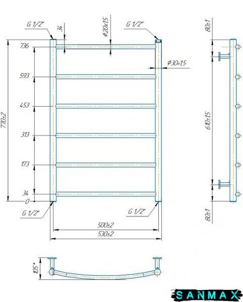 Водяна сушарка для рушників Маріо&nbsp;Inox&nbsp;Класік HP 770х530/500 1.8.044571.P фото