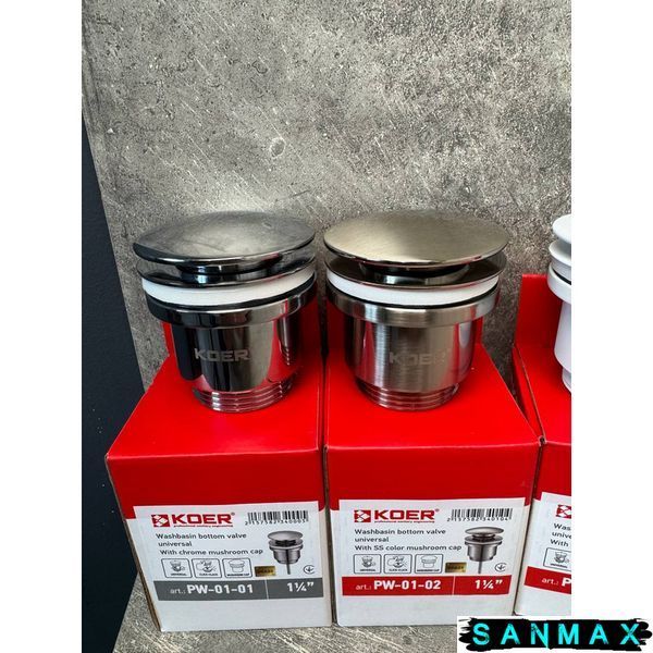 Донний клапан для умивальника універсальний Koer PW-01-01 Хром (KR3400) KR3400 фото