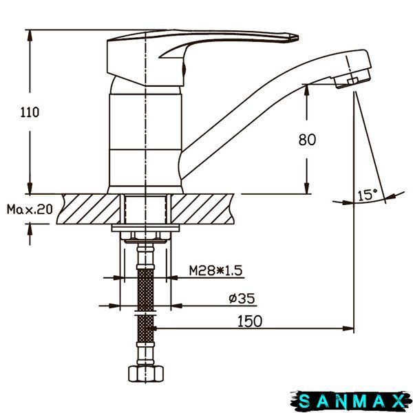 Змішувач для умивальника на гайці Haiba Germes 555 (15 см) (HB0143) HB0143 фото
