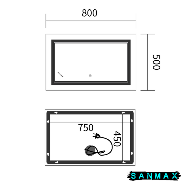 Дзеркало Mixxus Premium Quadro MR20-50x80-Reverse (Led Touch, Anti-fog, димер) (MP6620) MP6620 фото