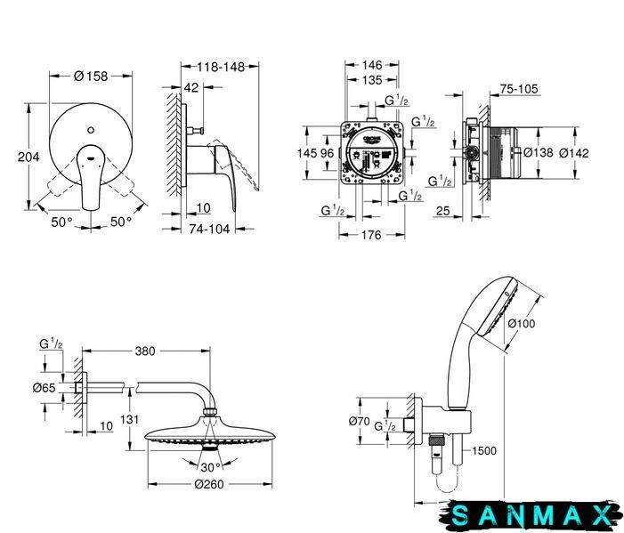 Вбудована душова система зі змішувачем Grohe Grohtherm SmartControl (UA34614SC4) UA34614SC4 фото