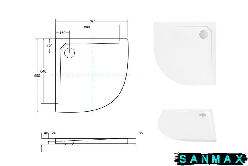 Піддон півкруглий Besco Asco UltraSlim 90x90x2.4/3.5 BMAS-90 фото