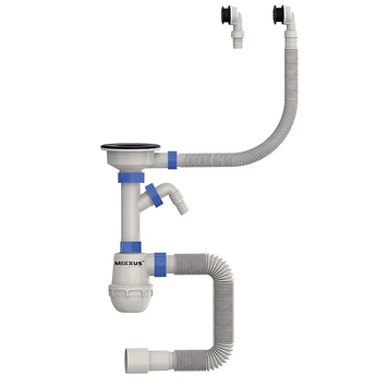 Сифон для кухні Mixxus SK-06-BL 3 1/2"x40 з пластиковою сіткою, відведенням для пральної машини, гнучким круг. переливом (MI8196) MI8196 фото