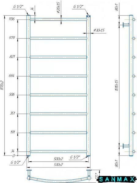Водяна сушарка для рушників Маріо&nbsp;Inox&nbsp;Класік HP&nbsp;1170х530/500 1.8.044572.P фото