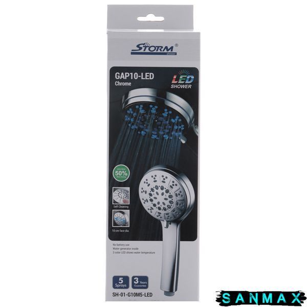 Лійка ручна для душу Storm Led SH-01-G10M5 (5 режимів) Підсвідка Хром (ST0002) ST0002 фото
